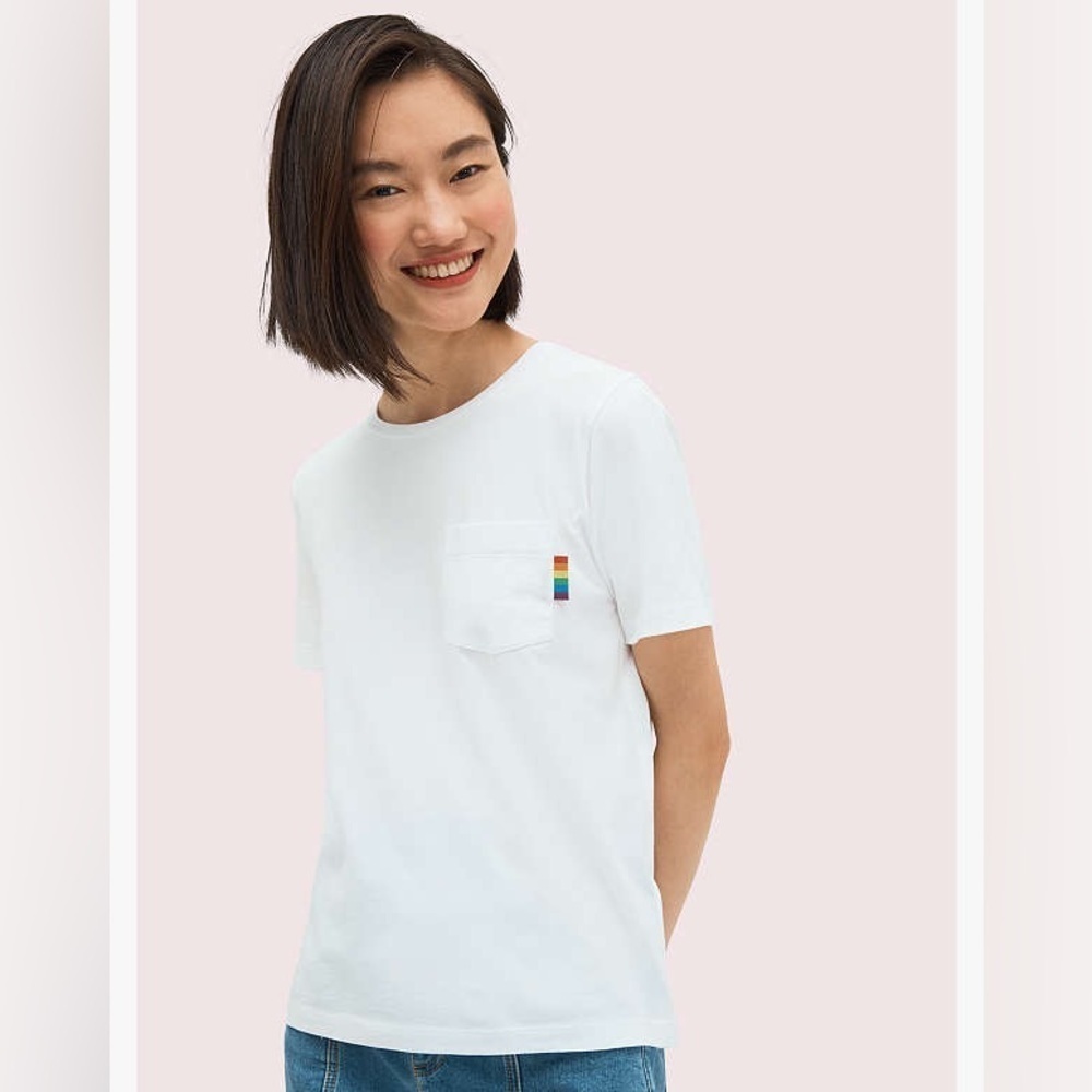 Kate Spade Rainbow Glitter Logo Tee in White Size XXS New! - Picture 2 of 12
